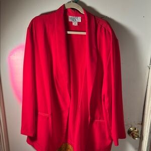 Bold Red Open-Front Blazer with Shawl Collar